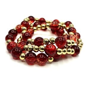 Red and Gold Beaded Bracelet Set